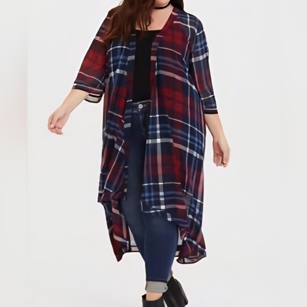 Plaid Longline Kimono